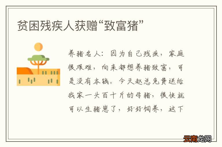 贫困残疾人获赠“致富猪”