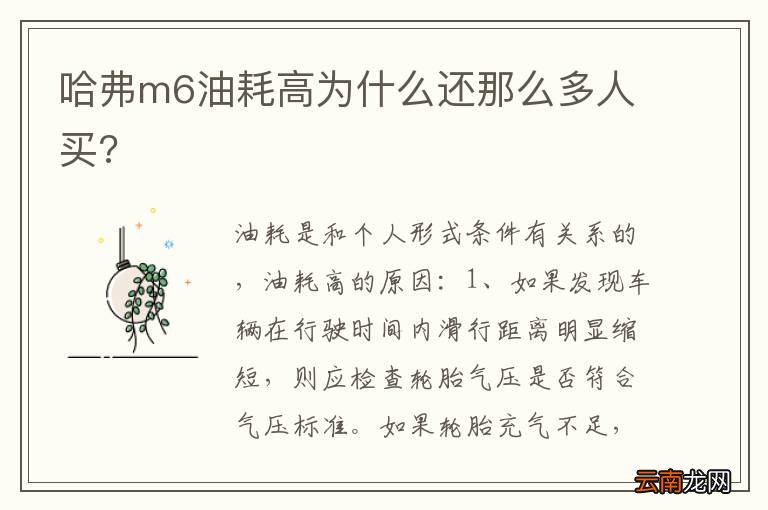 哈弗m6油耗高为什么还那么多人买?