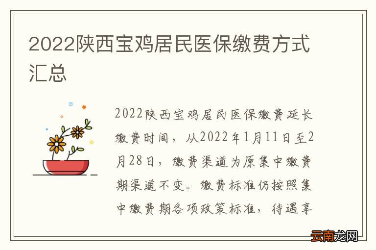 2022陕西宝鸡居民医保缴费方式汇总