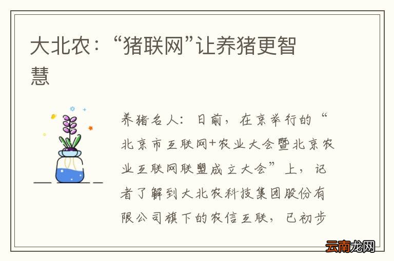 大北农：“猪联网”让养猪更智慧