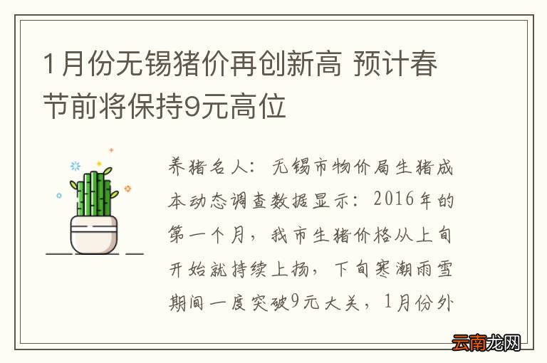 1月份无锡猪价再创新高 预计春节前将保持9元高位