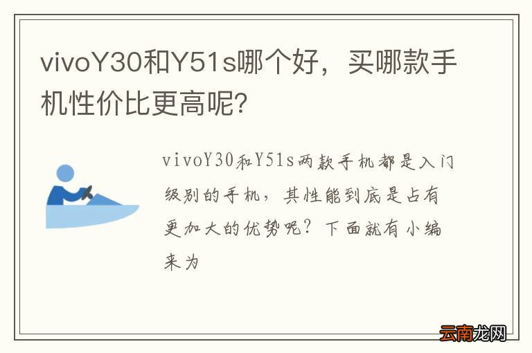 vivoY30和Y51s哪个好，买哪款手机性价比更高呢？