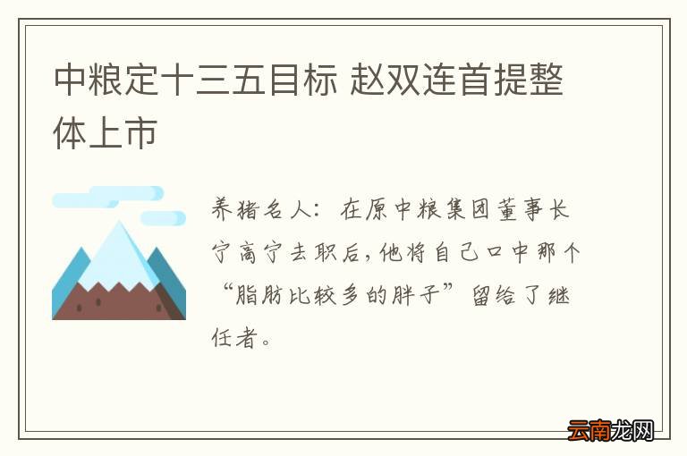 中粮定十三五目标 赵双连首提整体上市