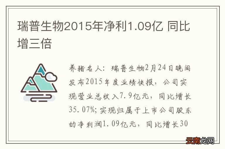 瑞普生物2015年净利1.09亿 同比增三倍