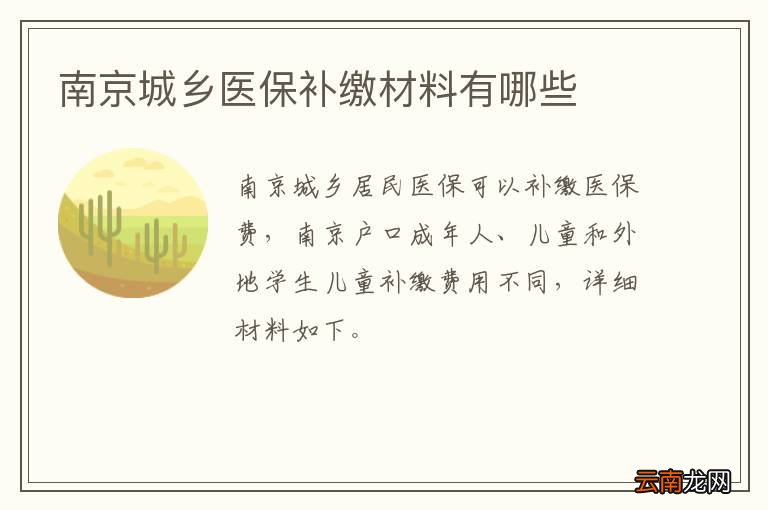 南京城乡医保补缴材料有哪些