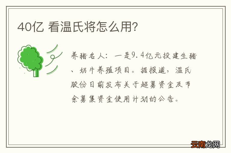 40亿 看温氏将怎么用？
