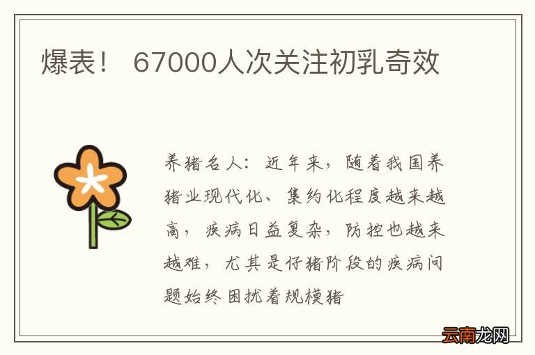 爆表！ 67000人次关注初乳奇效