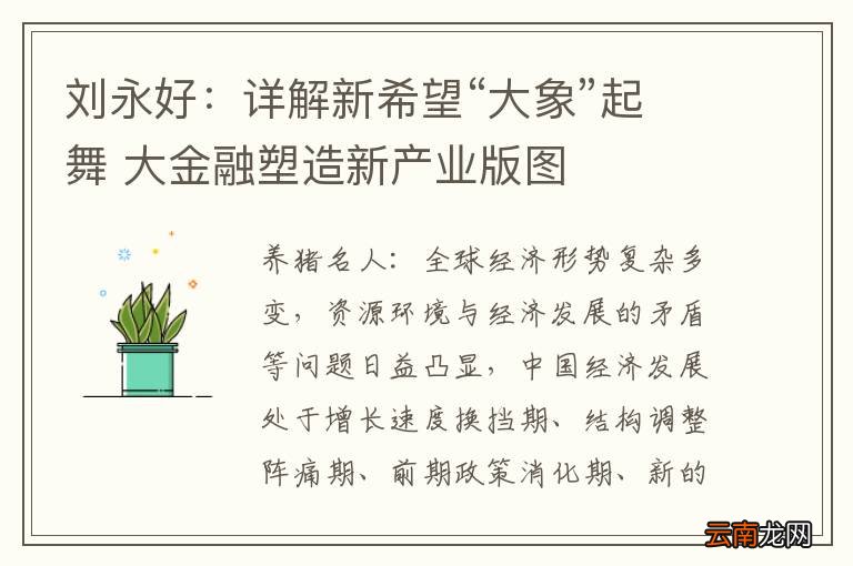 刘永好：详解新希望“大象”起舞 大金融塑造新产业版图
