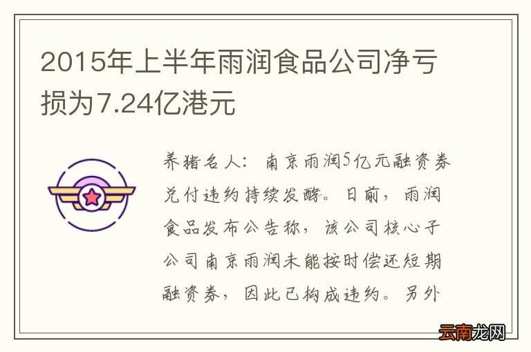 2015年上半年雨润食品公司净亏损为7.24亿港元
