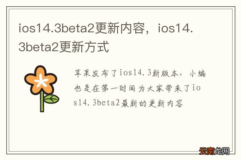 ios14.3beta2更新内容，ios14.3beta2更新方式
