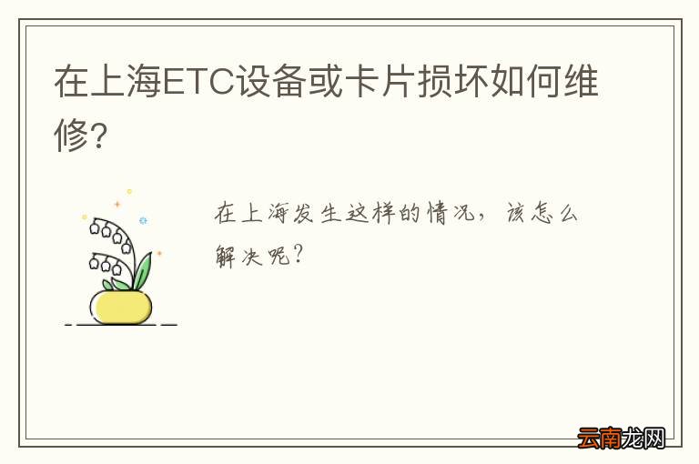 在上海ETC设备或卡片损坏如何维修?