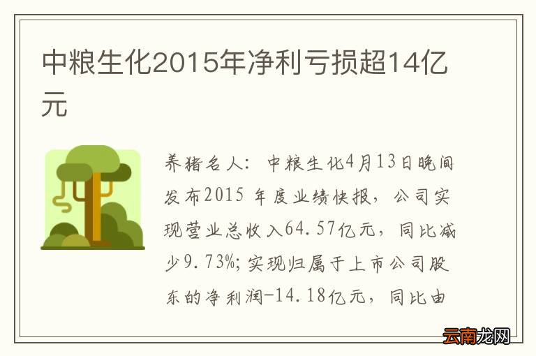 中粮生化2015年净利亏损超14亿元