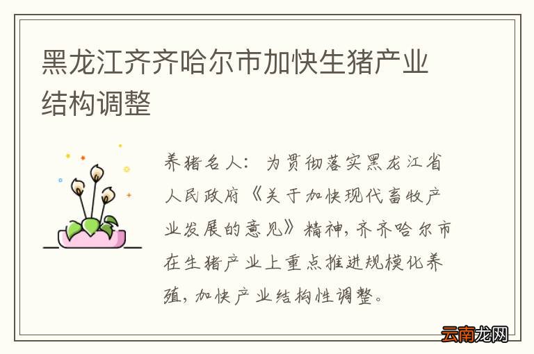 黑龙江齐齐哈尔市加快生猪产业结构调整