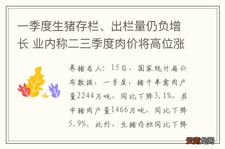 一季度生猪存栏、出栏量仍负增长 业内称二三季度肉价将高位涨速