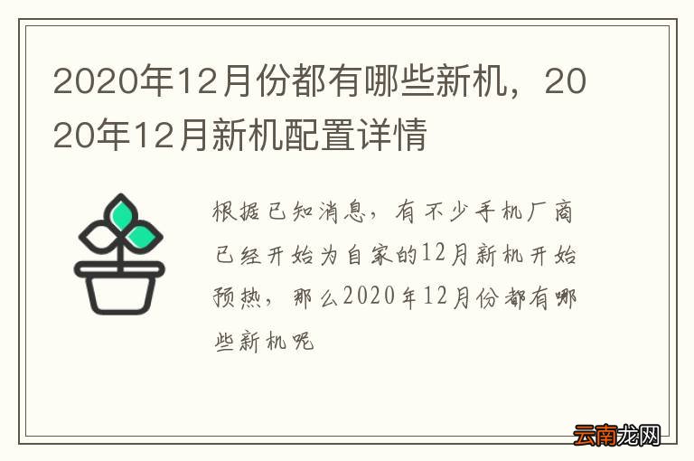 2020年12月份都有哪些新机，2020年12月新机配置详情