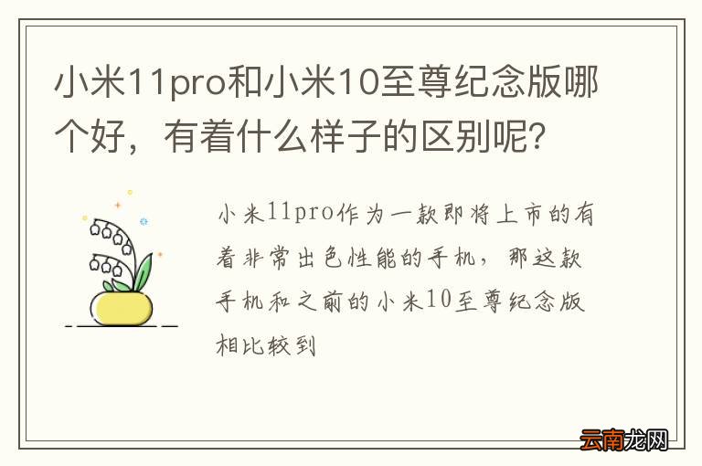小米11pro和小米10至尊纪念版哪个好，有着什么样子的区别呢？