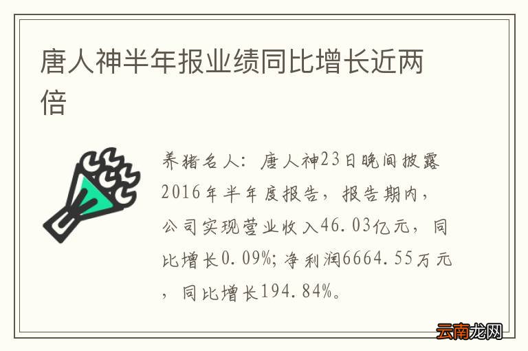 唐人神半年报业绩同比增长近两倍