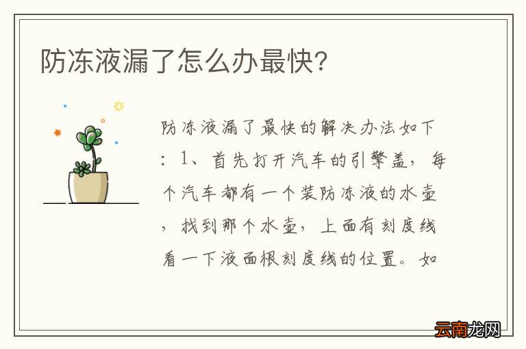 防冻液漏了怎么办最快?