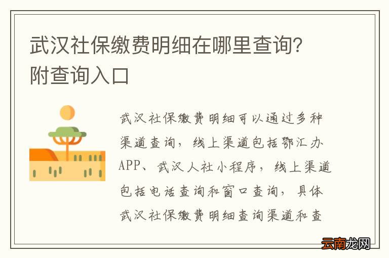 武汉社保缴费明细在哪里查询？附查询入口