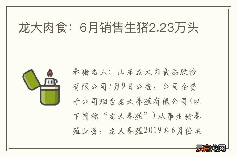 龙大肉食：6月销售生猪2.23万头