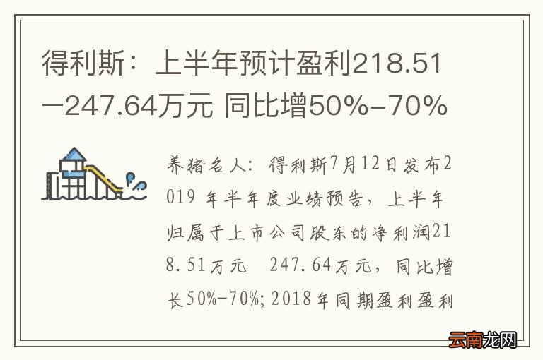 得利斯：上半年预计盈利218.51–247.64万元 同比增50%-70%