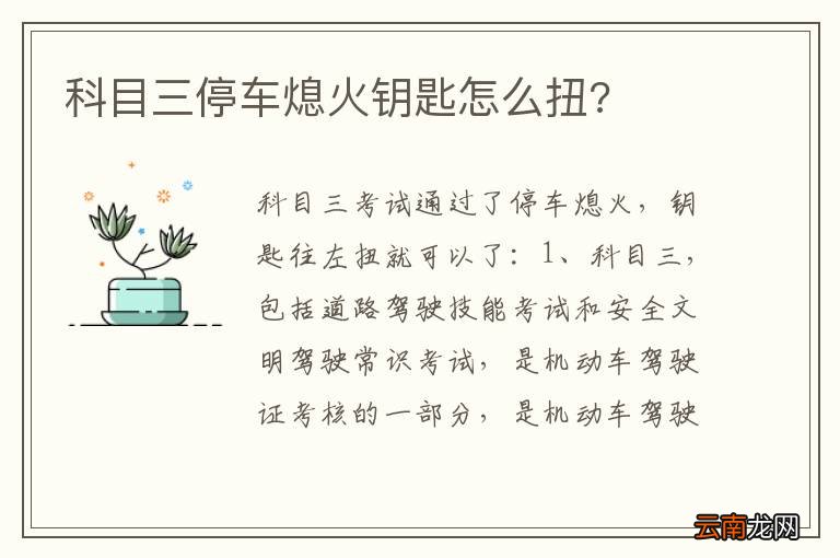 科目三停车熄火钥匙怎么扭?