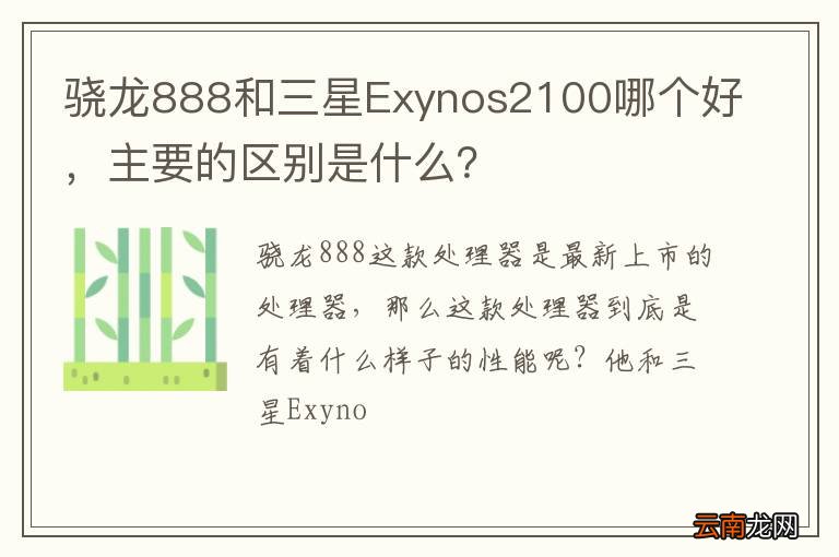 骁龙888和三星Exynos2100哪个好，主要的区别是什么？