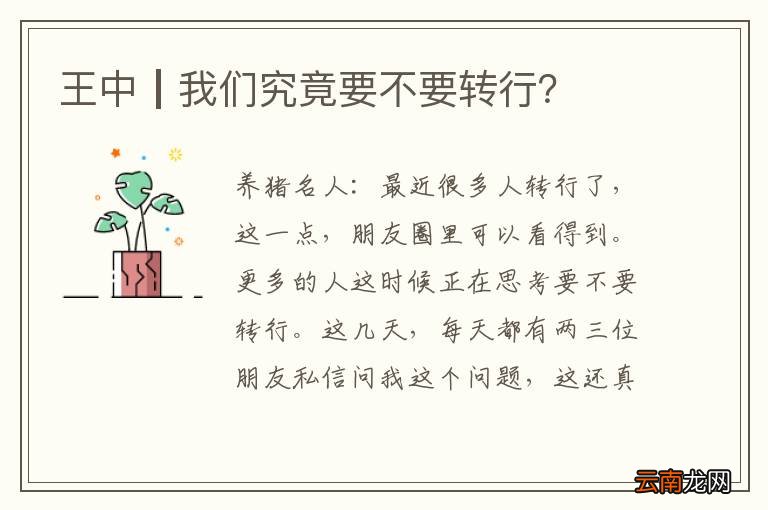 王中┃我们究竟要不要转行？