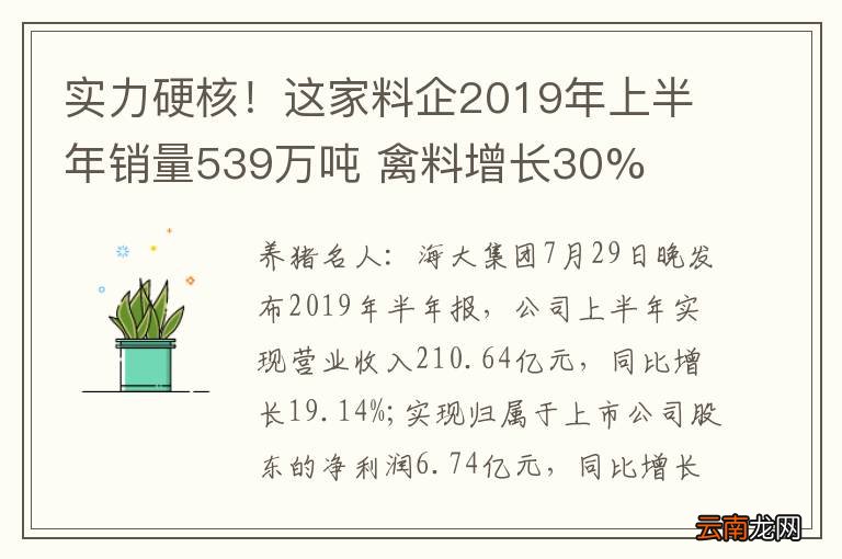 实力硬核！这家料企2019年上半年销量539万吨 禽料增长30%