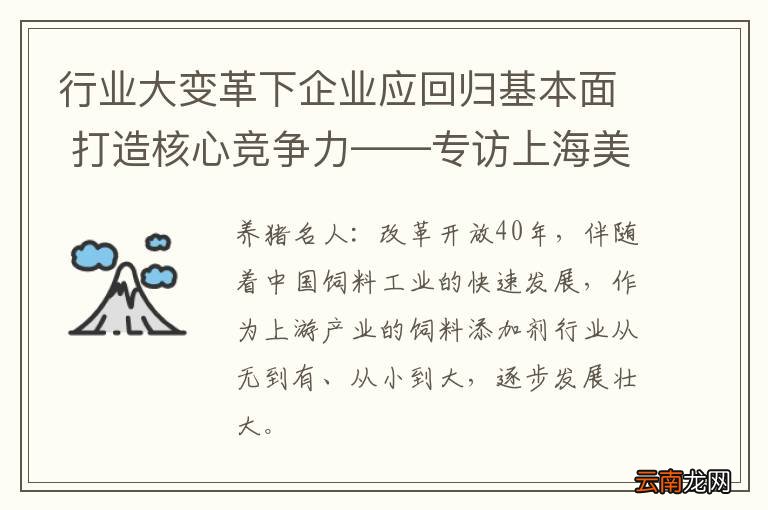 行业大变革下企业应回归基本面 打造核心竞争力——专访上海美农