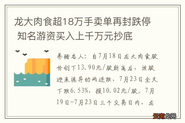 龙大肉食超18万手卖单再封跌停 知名游资买入上千万元抄底