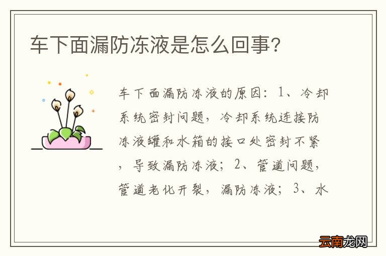 车下面漏防冻液是怎么回事?