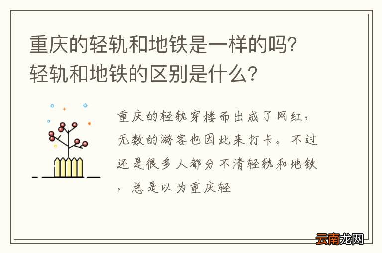 重庆的轻轨和地铁是一样的吗？轻轨和地铁的区别是什么？
