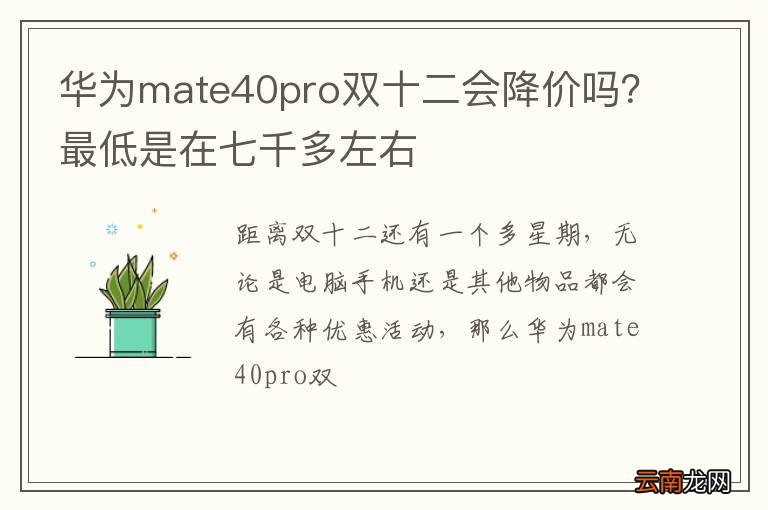 华为mate40pro双十二会降价吗？最低是在七千多左右
