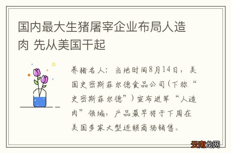 国内最大生猪屠宰企业布局人造肉 先从美国干起
