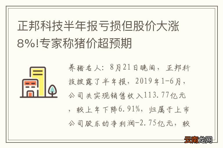正邦科技半年报亏损但股价大涨8%!专家称猪价超预期