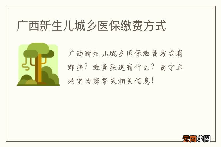 广西新生儿城乡医保缴费方式
