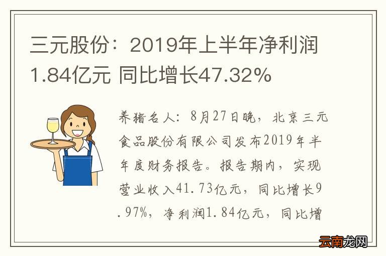 三元股份：2019年上半年净利润1.84亿元 同比增长47.32%
