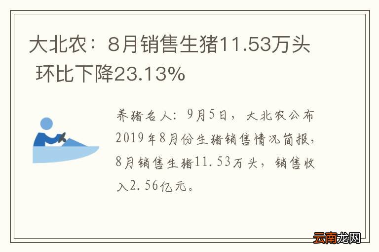 大北农：8月销售生猪11.53万头 环比下降23.13%