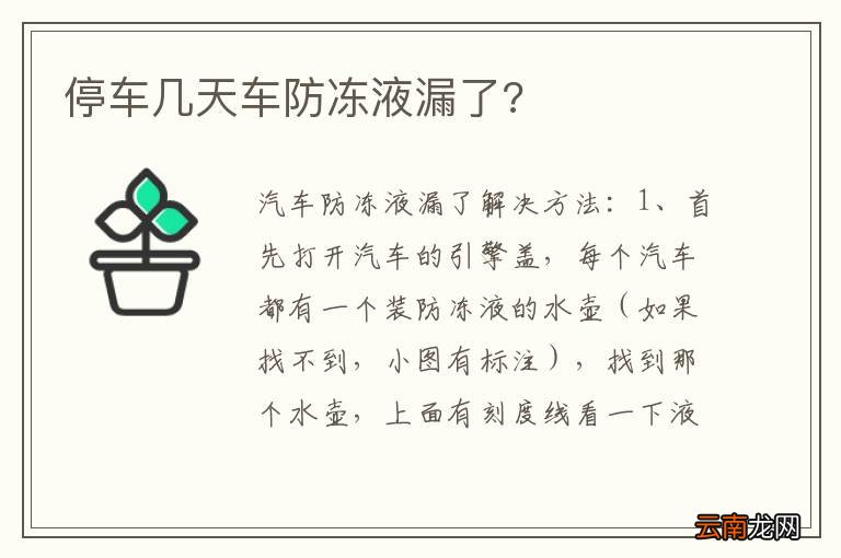 停车几天车防冻液漏了?