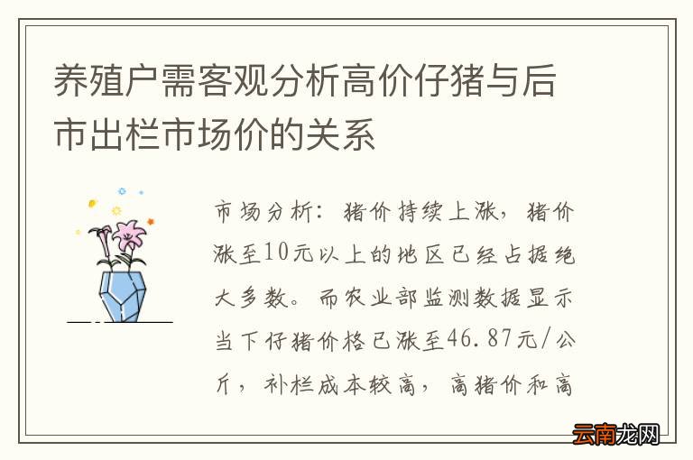 养殖户需客观分析高价仔猪与后市出栏市场价的关系