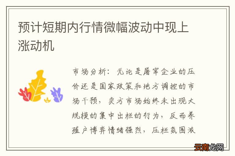预计短期内行情微幅波动中现上涨动机