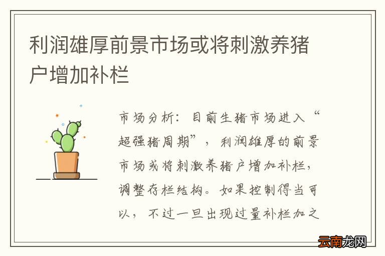 利润雄厚前景市场或将刺激养猪户增加补栏