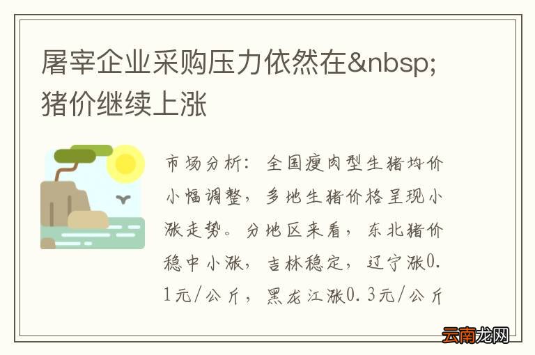 屠宰企业采购压力依然在 猪价继续上涨