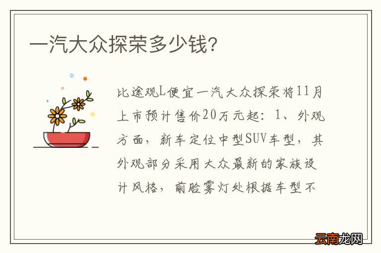 一汽大众探荣多少钱?
