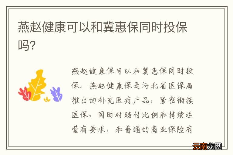 燕赵健康可以和冀惠保同时投保吗？