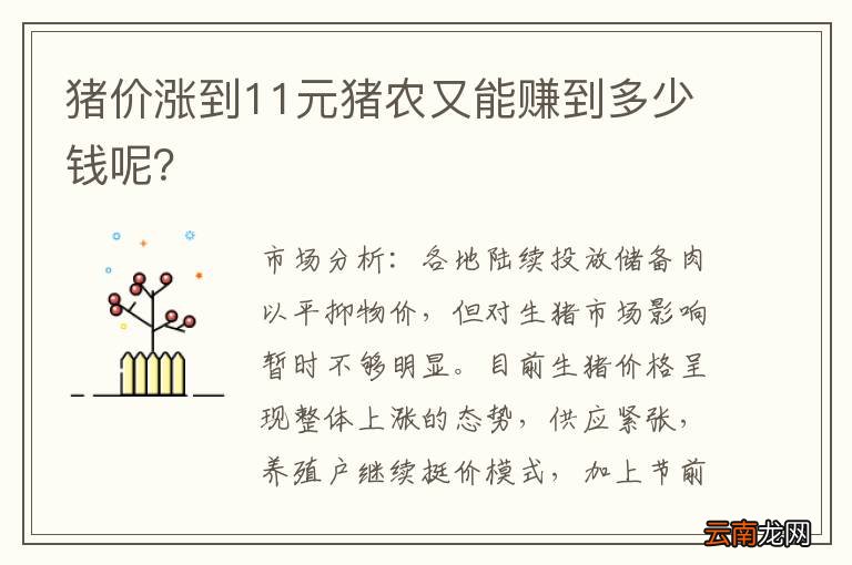 猪价涨到11元猪农又能赚到多少钱呢？