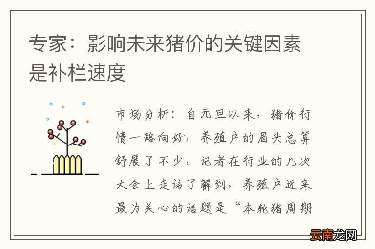 专家:影响未来猪价的关键因素是补栏速度