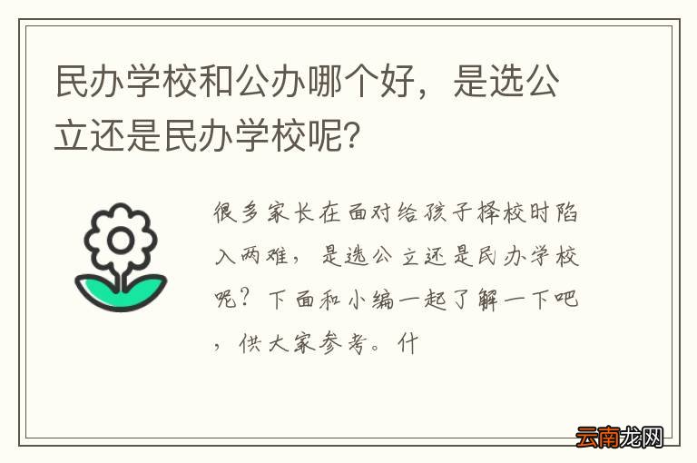 民办学校和公办哪个好，是选公立还是民办学校呢？