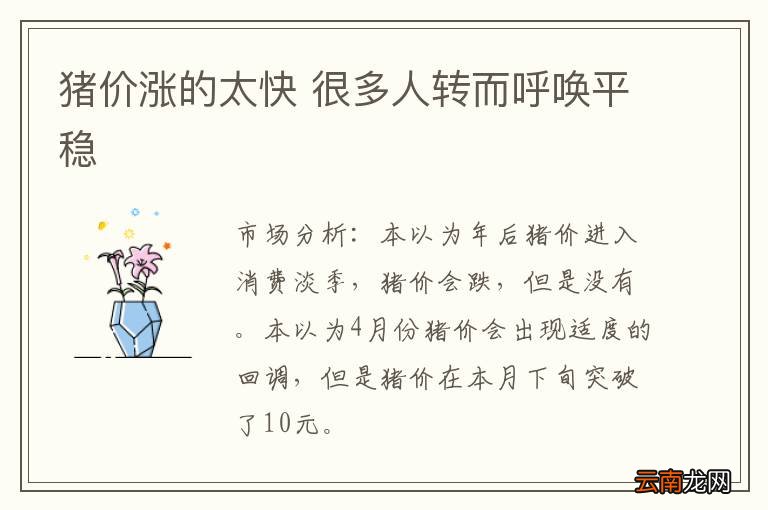 猪价涨的太快 很多人转而呼唤平稳